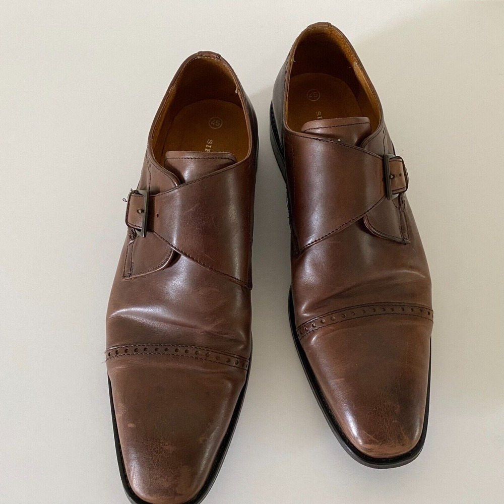 Sir Edward Oxford Shoes Sz 10.5 Brown‎ Leather Monk Strap  Made in Italy